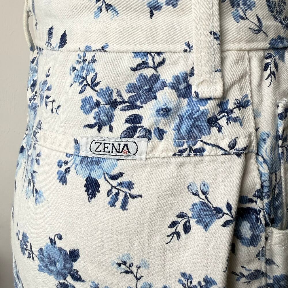 Vintage Zena II Floral Print White Denim Shorts Made in USA High Rise Size 8 NWT - Picture 10 of 14